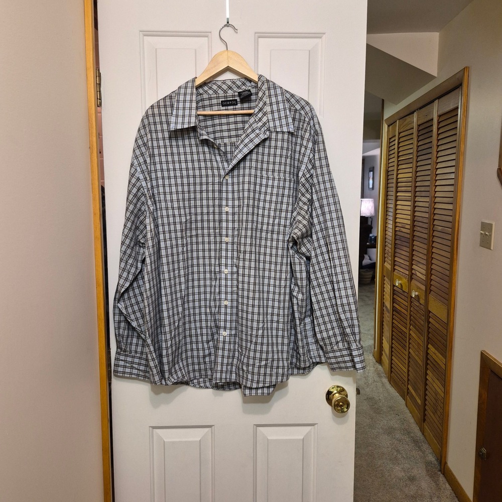 George Mens 3XL Powder Blue Plaid Button Down Long Sleeve Shirt G18F458B Cotton